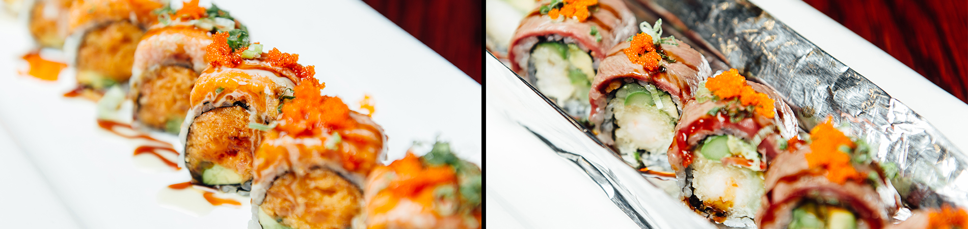 Two different delicious sushi rolls