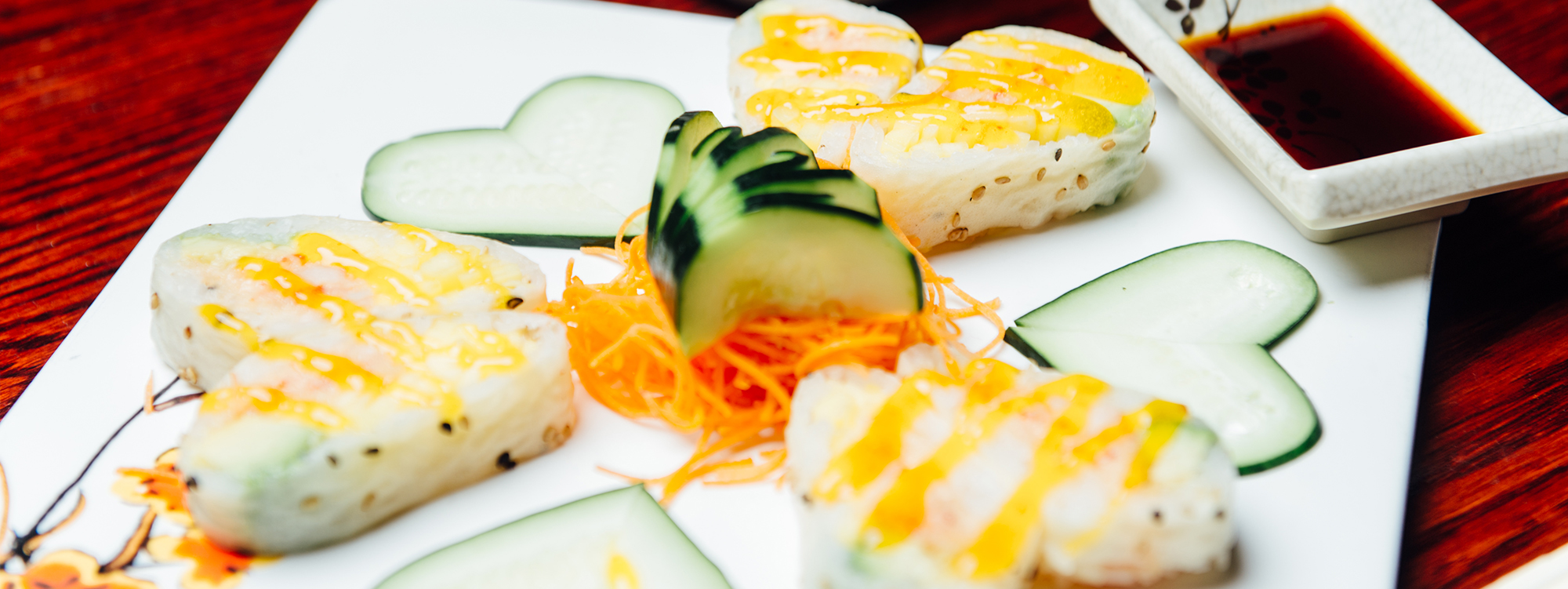 Decorated cucumbers and sushi